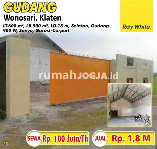 Image Property Dijual Gudang Wonosari Klaten, siap pakai, akses truk, dekat Solo Baru